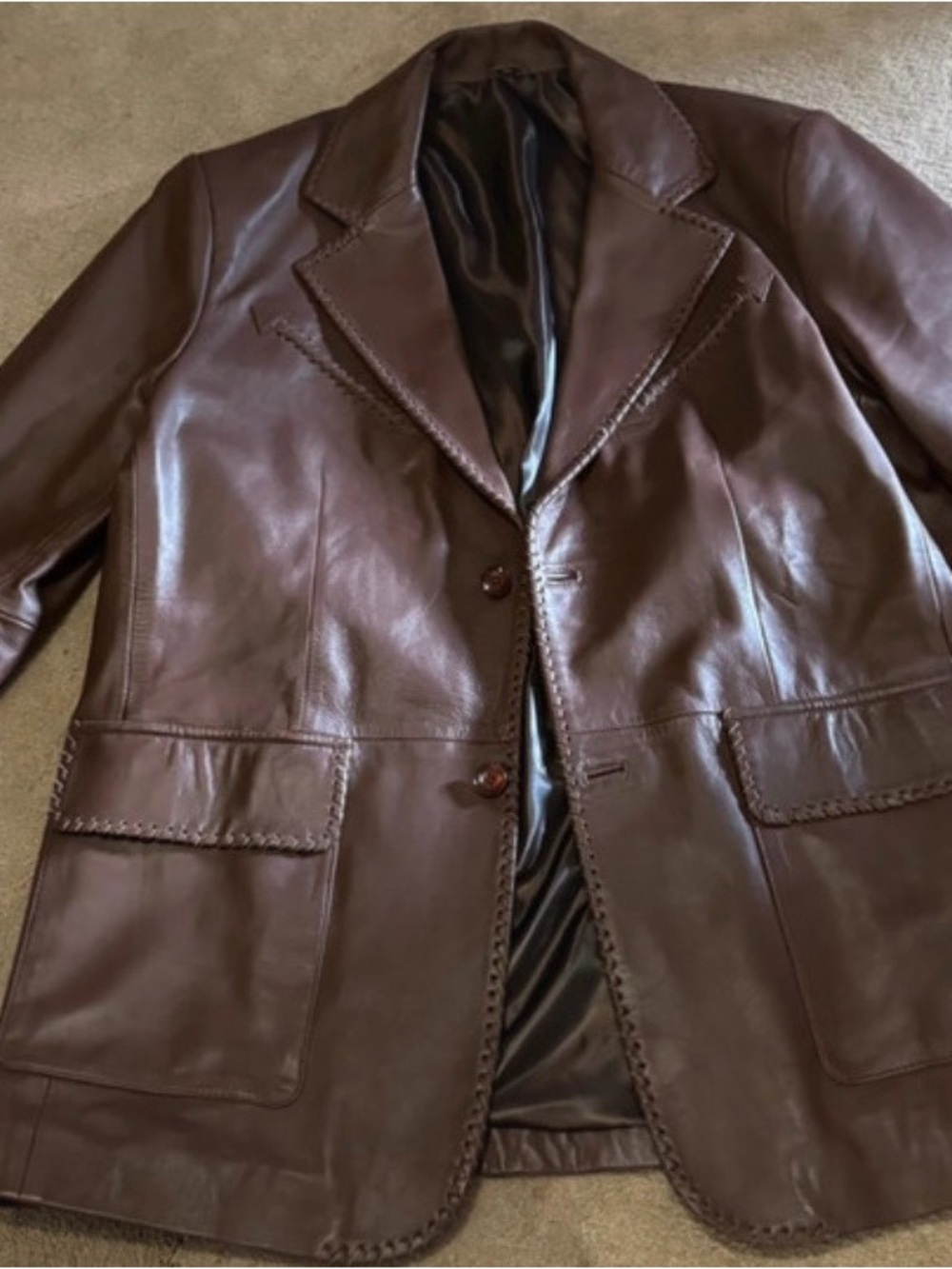 Men's Brown Leather Blazer Jacket - Classic Tailored Style XL Slim Fit